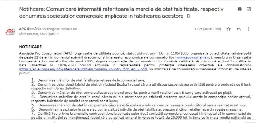 APC a notificat ANPC-ul să facă publice denumirea mărcilor de oţet falsificate şi a societăţilor implicate! 1 notificare marci otet falsificate Irina-Cristina.ro
